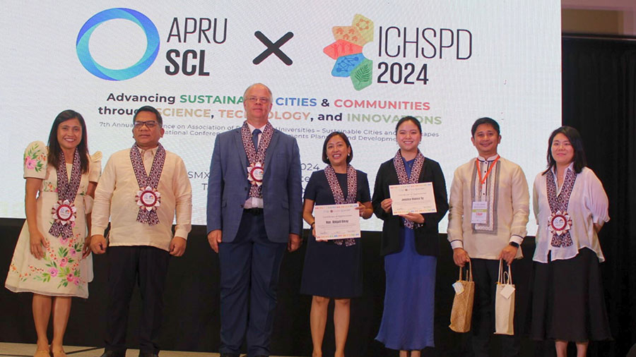 (L-R): University of the Philippines Los Baños’ (UPLB) Dean Jennifer Marie Amparo, UPLB Chancellor Jose Camacho Jr., Association of Pacific Rim Universities (APRU) Chief Executive Thomas Schneider, Makati Mayor Abigail Binay, SM Prime and SM Development Corporation (SMDC) Lead Executive for Design, Innovation, and Strategy Jessica Bianca Sy, International Conference on Human Settlements Planning and Development (ICHSPD) Conference Director Edgar Reyes Jr., and APRU-Sustainable Cities and Landscapes Director Yekang Ko
